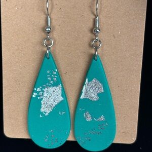 Teal and Silver Teardrop Earrings